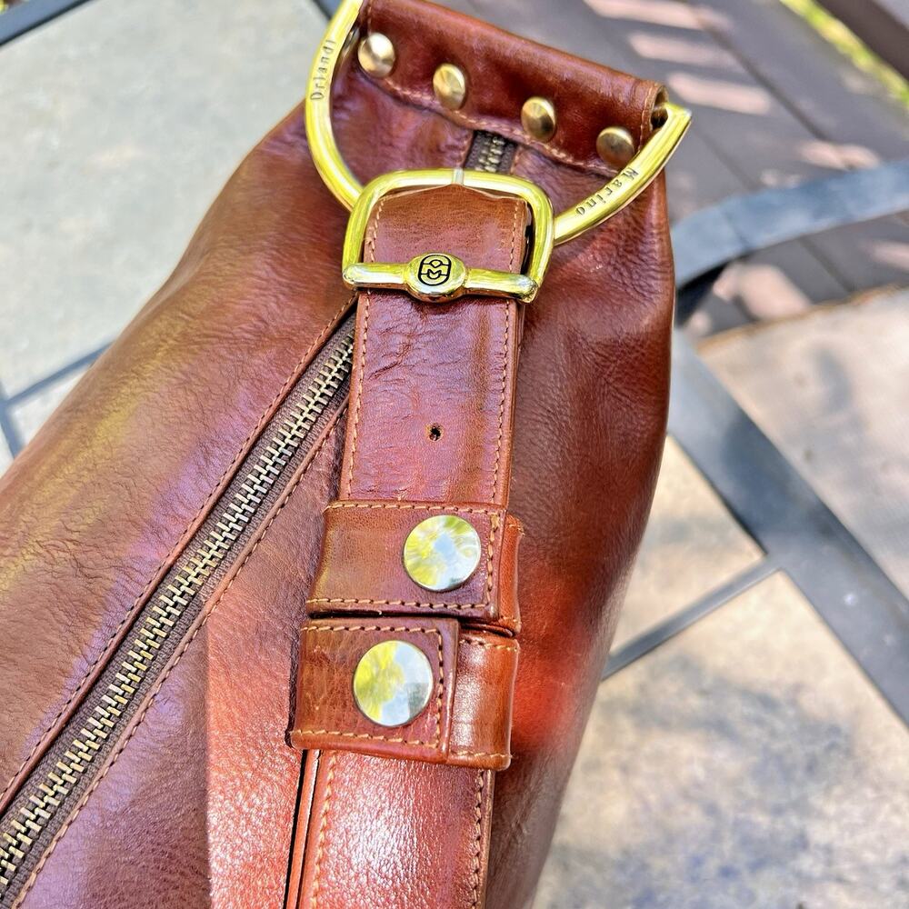 Marino Orlandi Italian Leather Shoulder Bag Brown Handcrafted Purse Large Zipper - Picture 7 of 16
